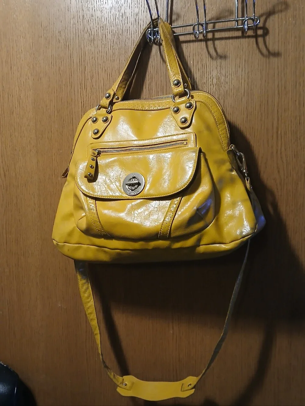 Jessica Simpson Yellow Faux Leather Satchel Crossbody Bag Vintage Style